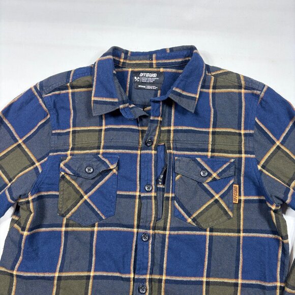 Off the Grid Blue/Green Plaid 100% Cotton Flannel Shirt Outdoor Wear Mens Med - Picture 2 of 8